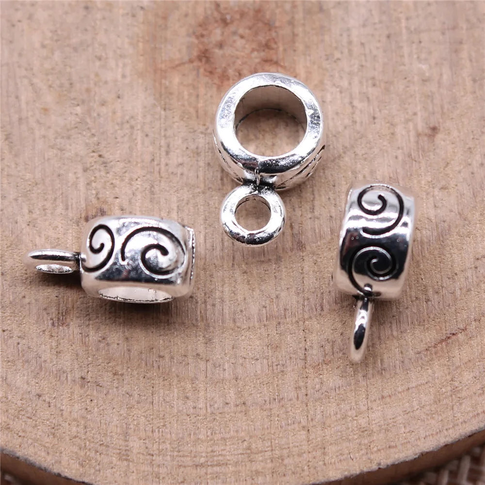 12x8x5mm 0.8g Antique Silver Zinc Alloy Carved Three Hole Bail Connector Charm for DIY Pendant Making