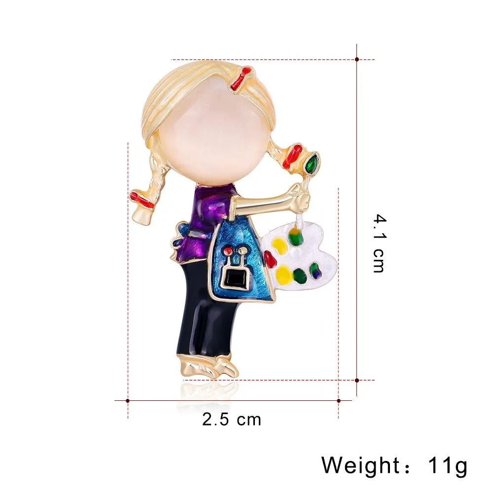 Cute Purple Braided Girl Artist Alloy Enamel Brooch, Creative Lapel Pin Corsage Suit Accessory Gift