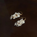 14K Gold Plated Copper Floral Tassel Drop Earrings With Micro Pave Zircon Sweet Handmade Jewelry