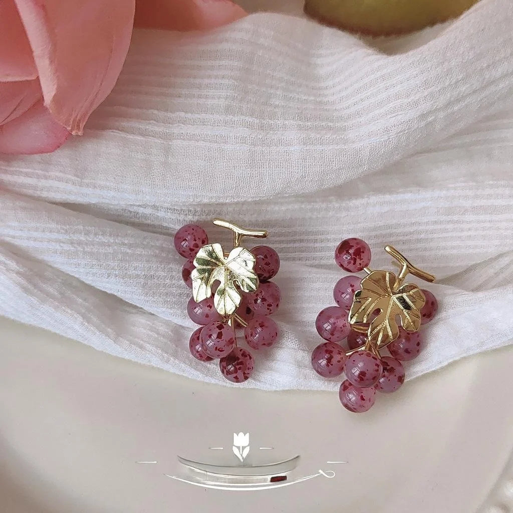 French Grape Cluster Copper Stud Earrings 14K Plated Sweet Handmade Summer Jewelry