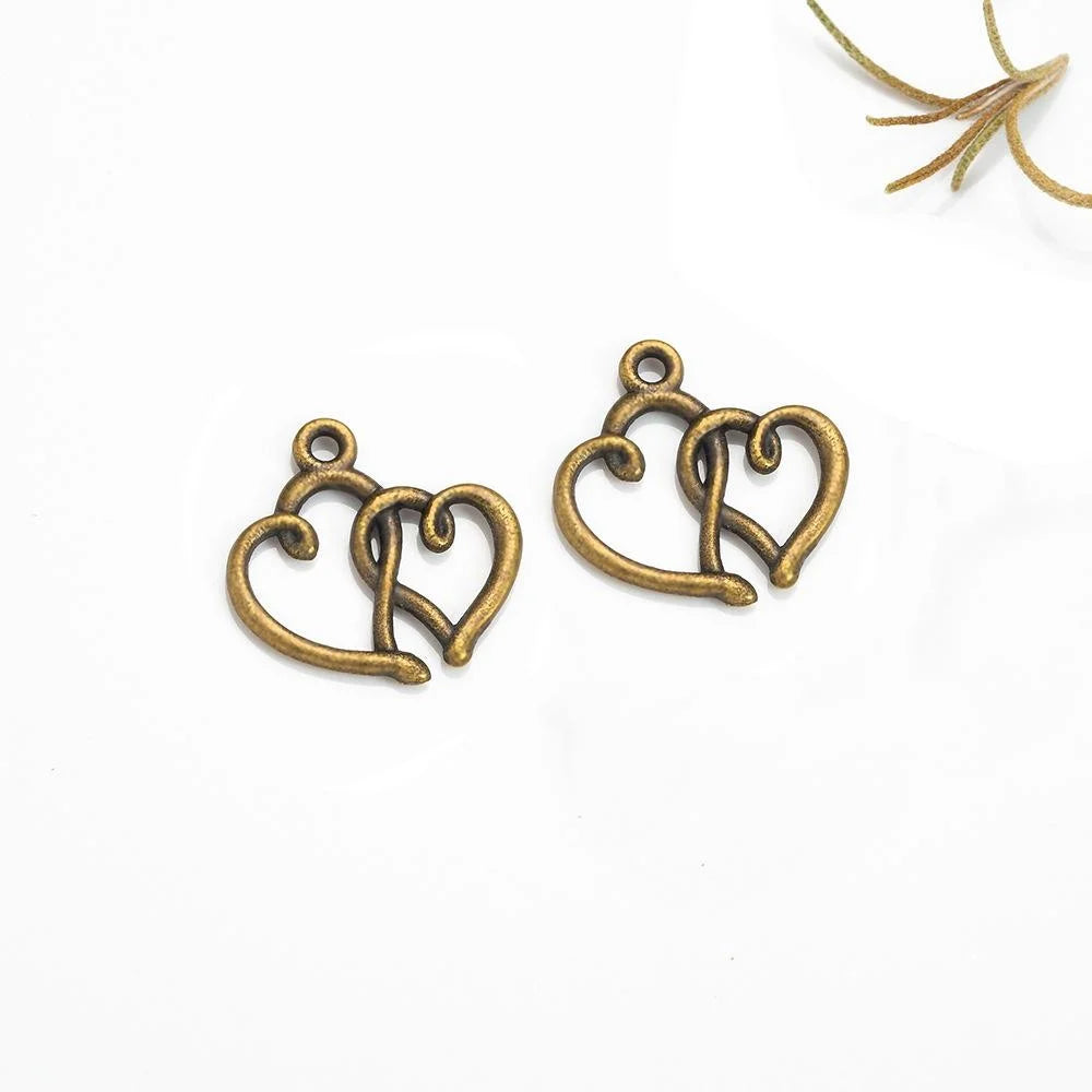 19x16MM Zinc Alloy Double Heart Charm Pendant for DIY Necklace Bracelet Jewelry Making