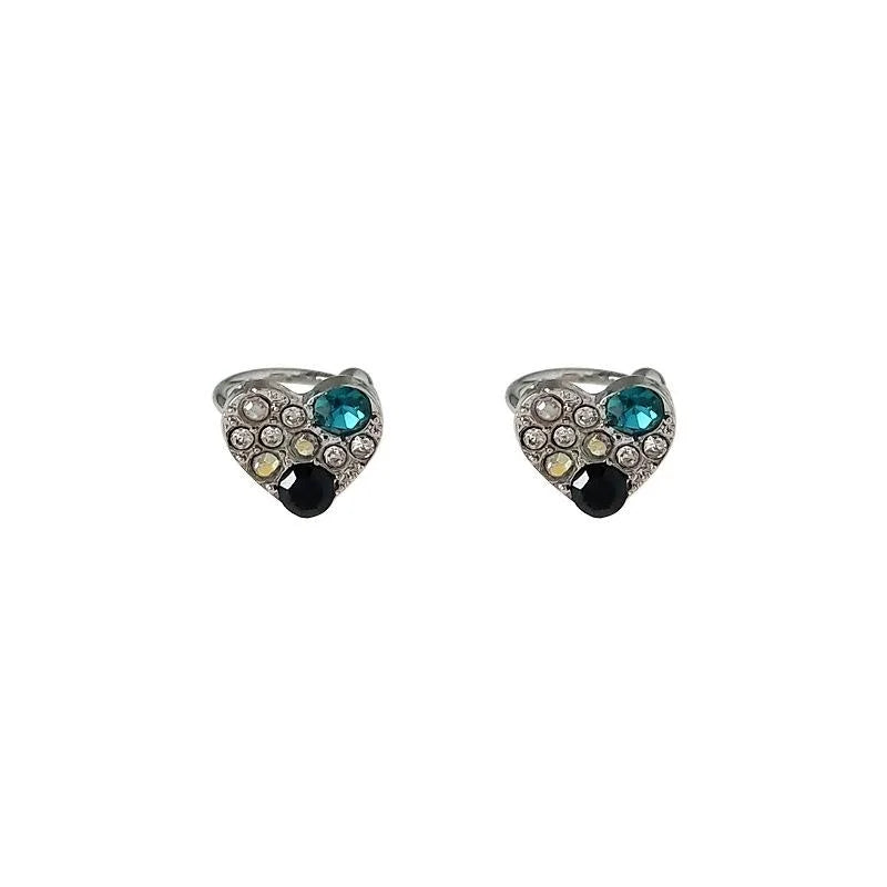 Sweet Cool Copper Heart Rhinestone Stud Earrings Non Pierced Ear Clip Jewelry