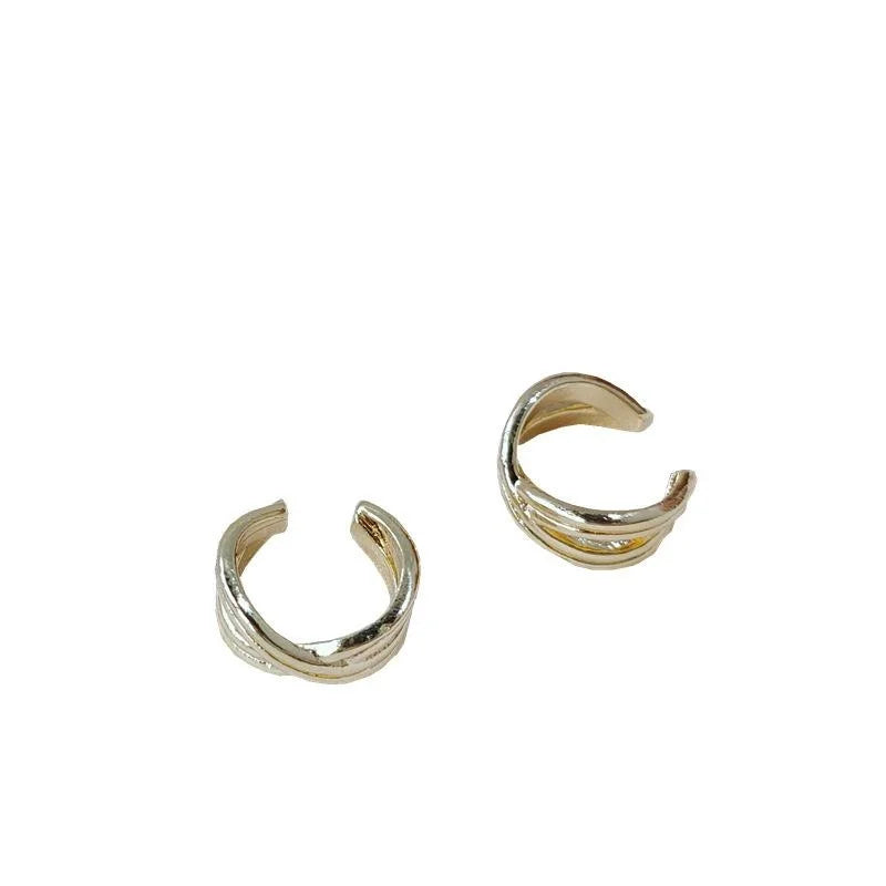 Gold Copper Twisted Double Layer Hollow C Shape Hoop Earrings For Women Chic Ear Cuff Style