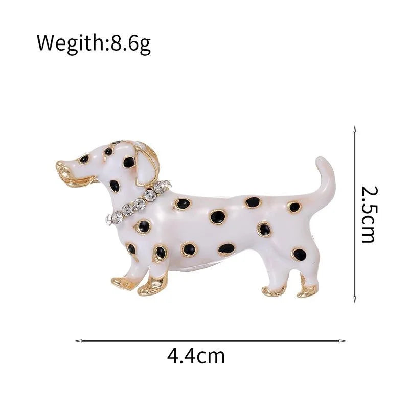 Cute Spotted Dachshund Dog Enamel Brooch With Rhinestone Collar, Elegant Lapel Pin Corsage Gift