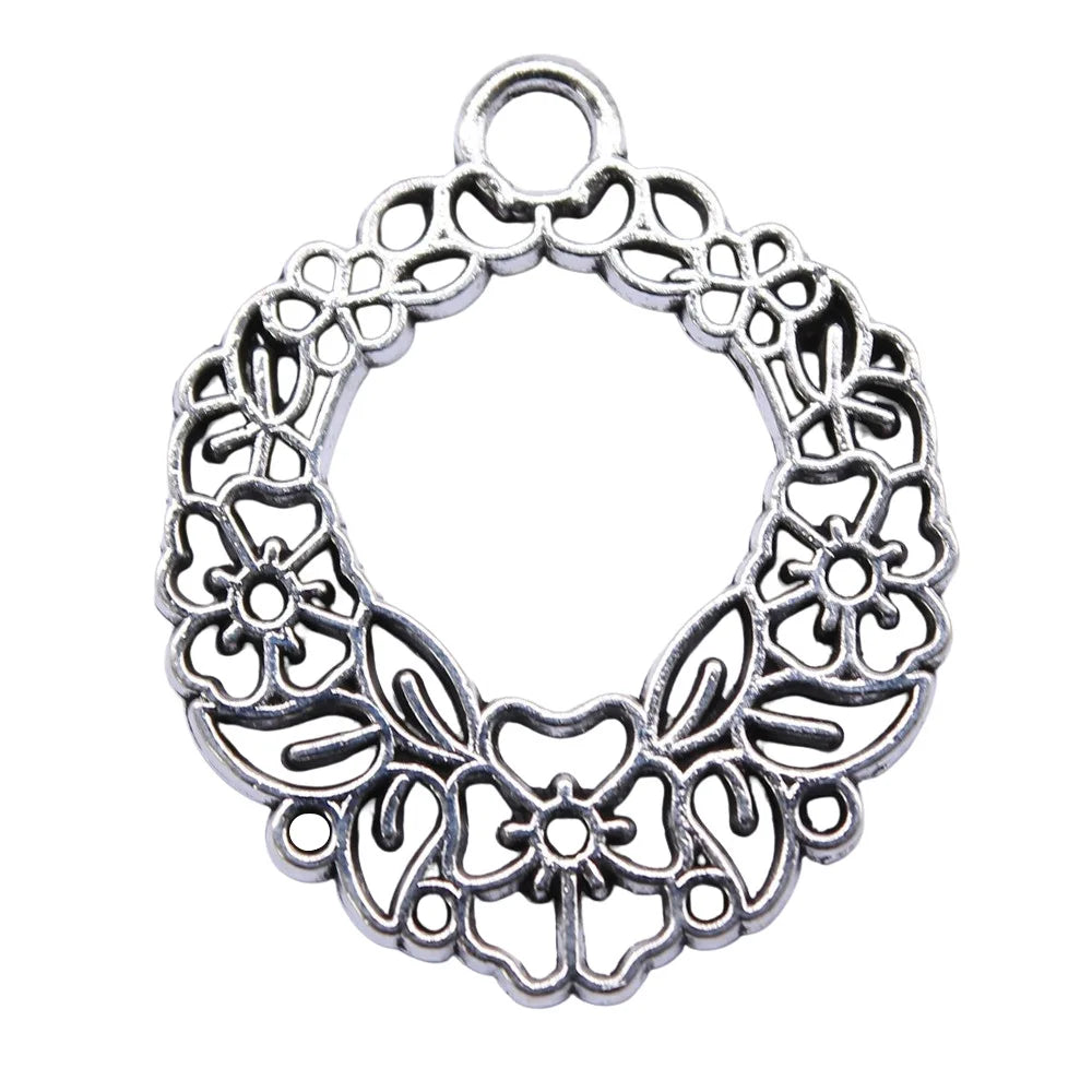 30x25mm 3g Multicolor Zinc Alloy Hollow Flower Wreath Charm Pendant for DIY Necklace Making