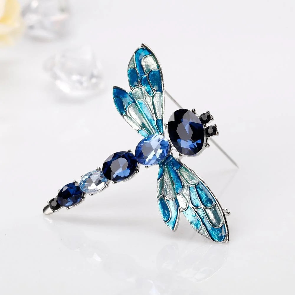 Elegant Blue Enamel Dragonfly Brooch With Crystal Rhinestones, Fashion Insect Lapel Pin Suit Accessory Gift