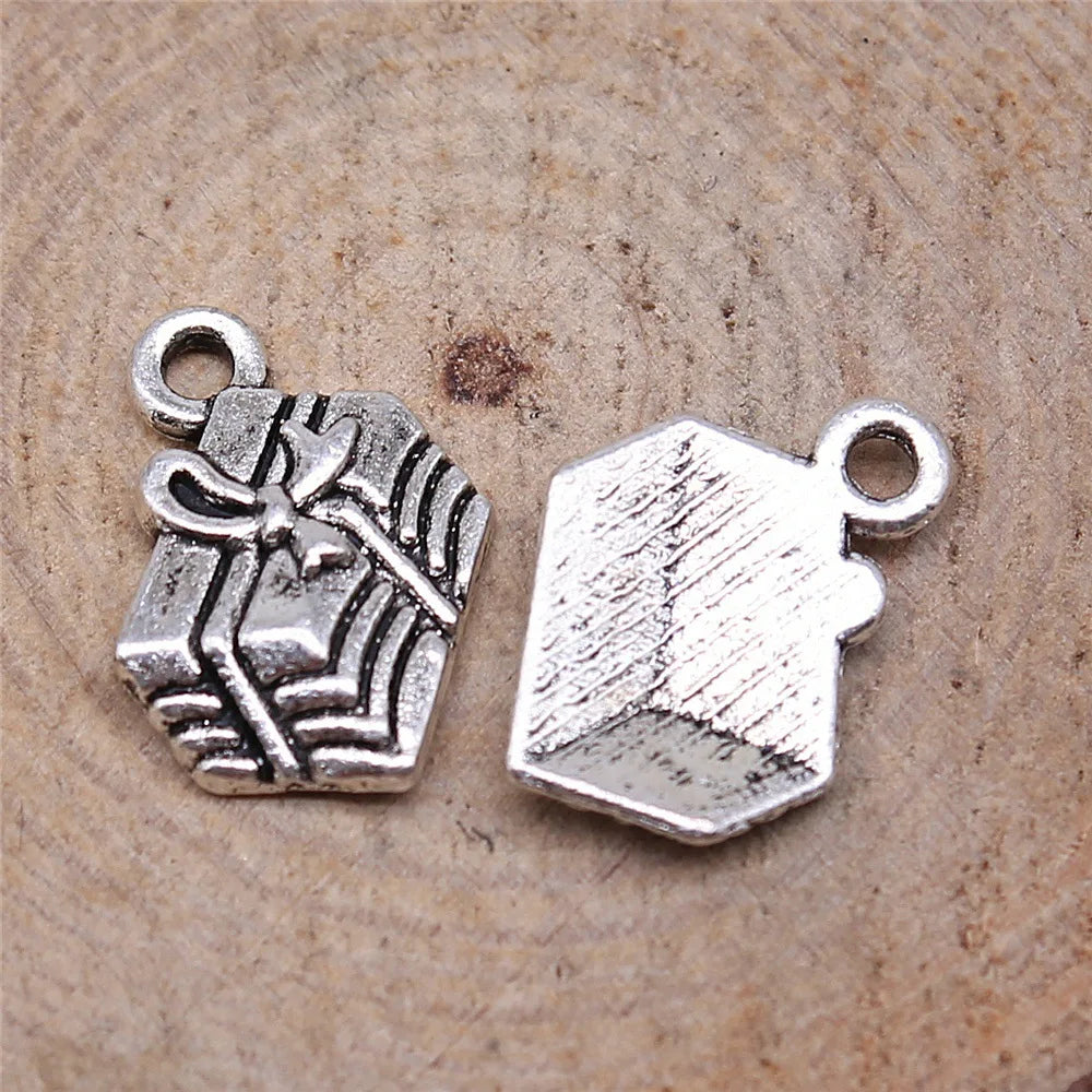 15x12mm 1.6g Antique Silver Zinc Alloy Gift Box Charm Pendant for DIY Christmas Jewelry Making