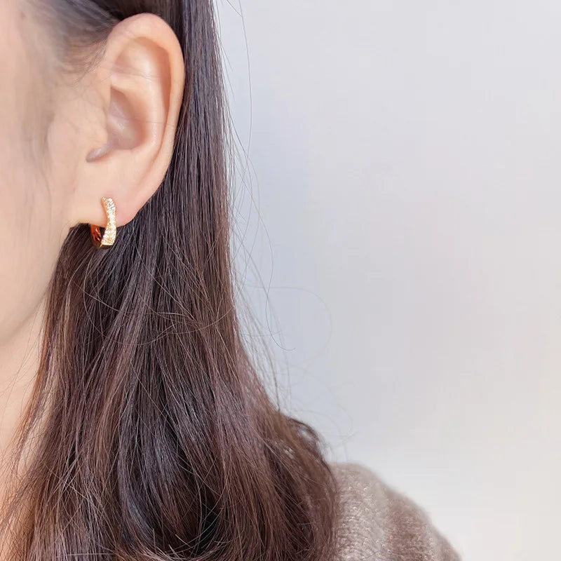 Elegant Gold Alloy Micro Pave Zircon Cross Small Huggie Hoop Stud & Clip On No Piercing Earrings