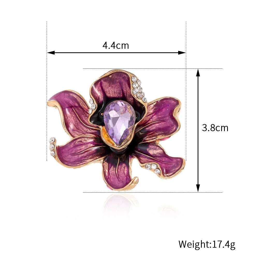 Elegant Green Enamel Peony Flower Brooch With Rhinestones, Gold Alloy Lapel Pin Corsage Gift