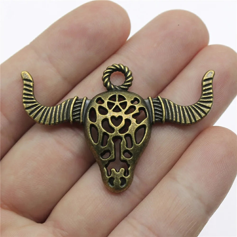 50x34mm 6.2g Multicolor Zinc Alloy Bull Head Charm Pendant for DIY Western Theme Jewelry Making