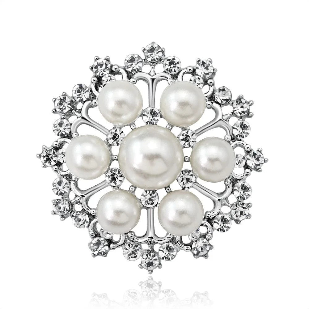 Elegant Korean Style Faux Pearl Rhinestone Flower Brooch, Gold Alloy Lapel Pin Corsage For Suits And Gifts