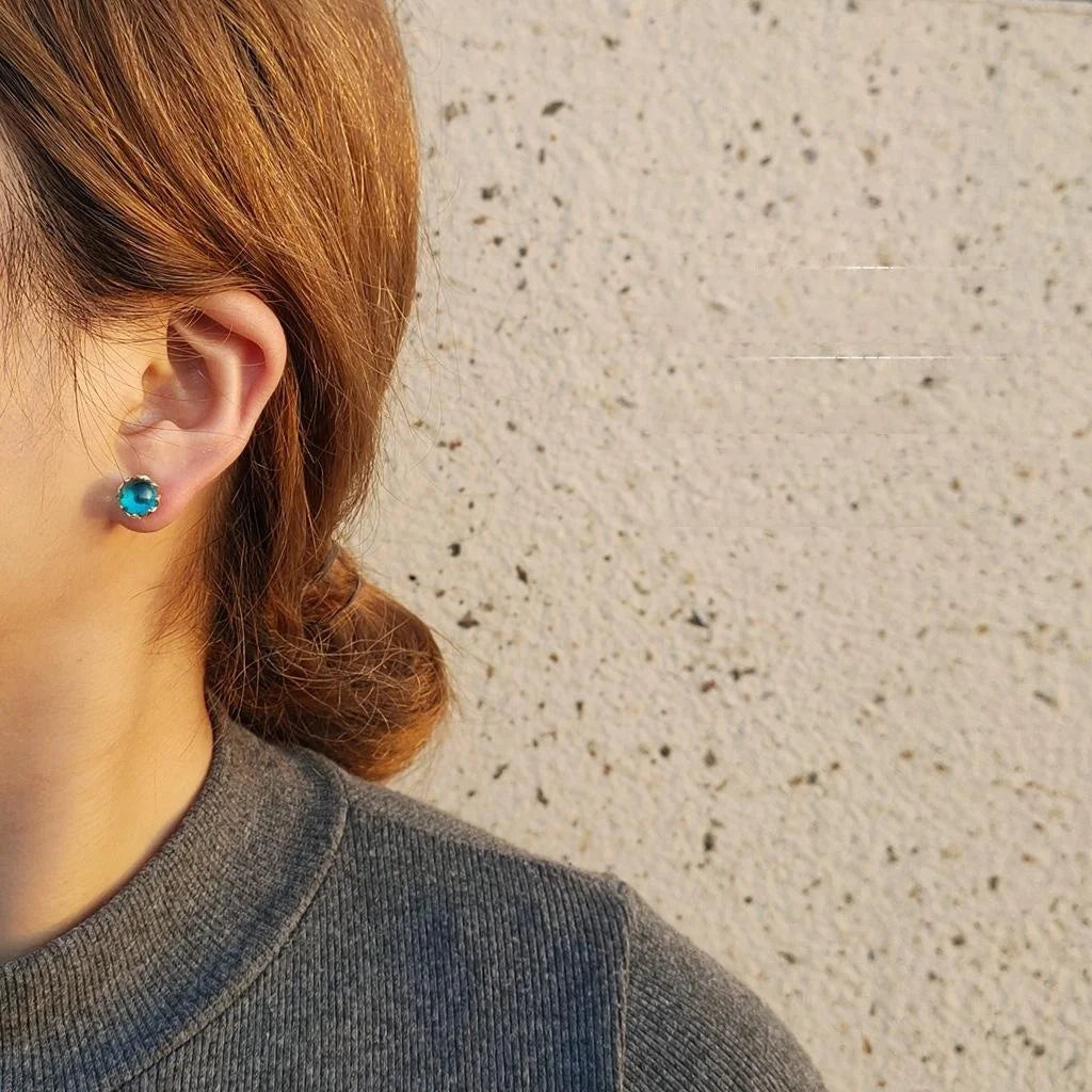 14K Gold Plated Mermaid Tear Glass Stud Earrings Creative Geometric Small Ear Jewelry