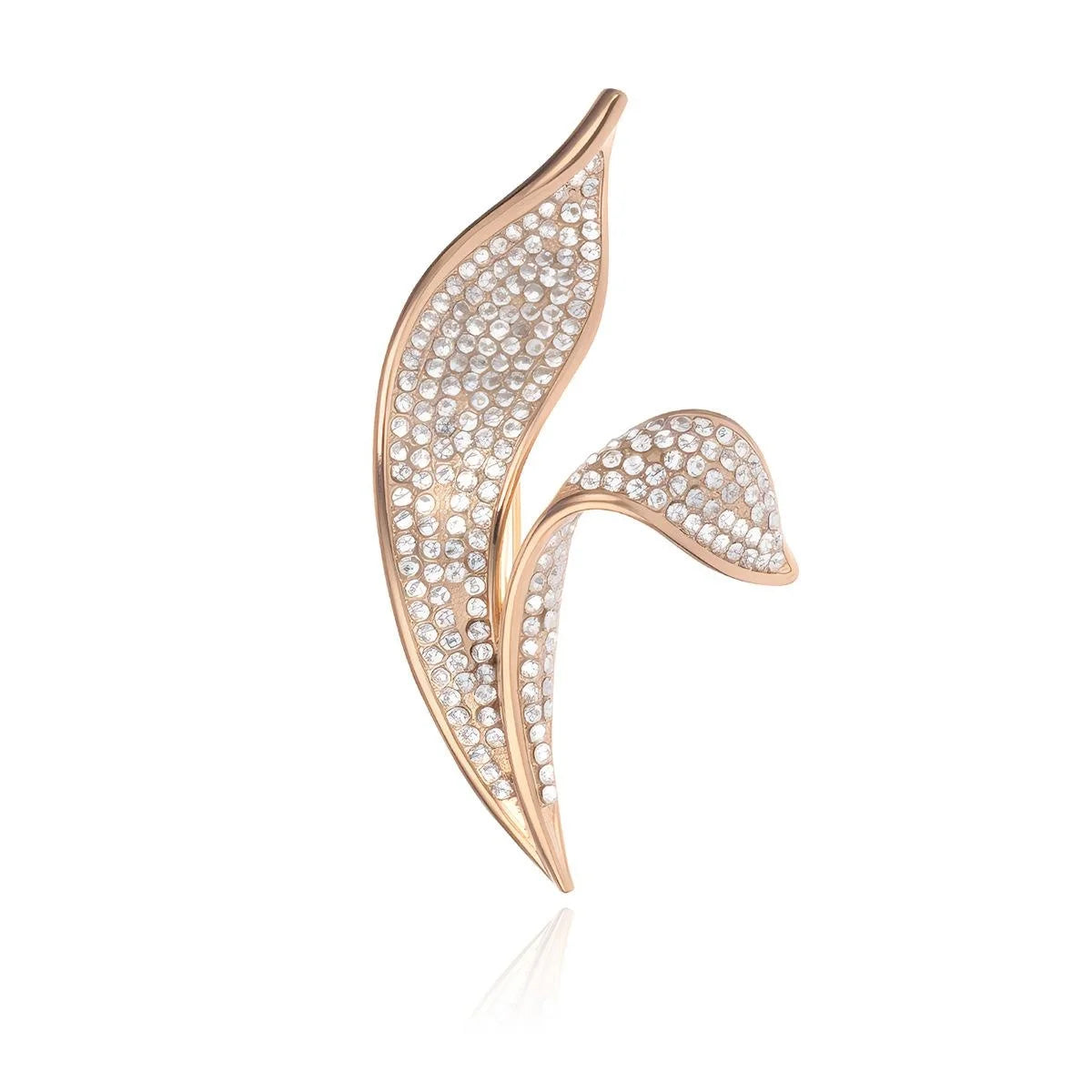 Elegant Asymmetric Leaf Rhinestone Brooch Rose Gold Tone Alloy Lapel Pin Corsage Suit Accessory Gift