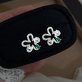 Light Luxury Micro Pave Zircon Copper Hollow Flower Stud Earrings Green Mini Minimalist Jewelry