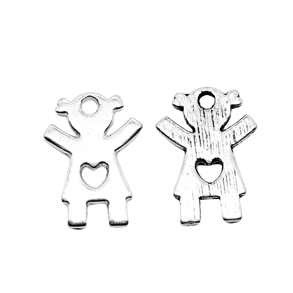 15x9mm 0.7g Antique Silver Zinc Alloy Heart Little Girl Charm Pendant for DIY Bracelet Jewelry Making