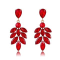 Luxury Green Crystal Leaf Tassel Drop Earrings, Gold Tone Alloy Rhinestone Bridal Jewelry For Wedding Party
