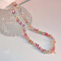 Handmade Colorful Glass Crystal Chip Choker Necklace Sweet Summer Geometric Round Bead Collar