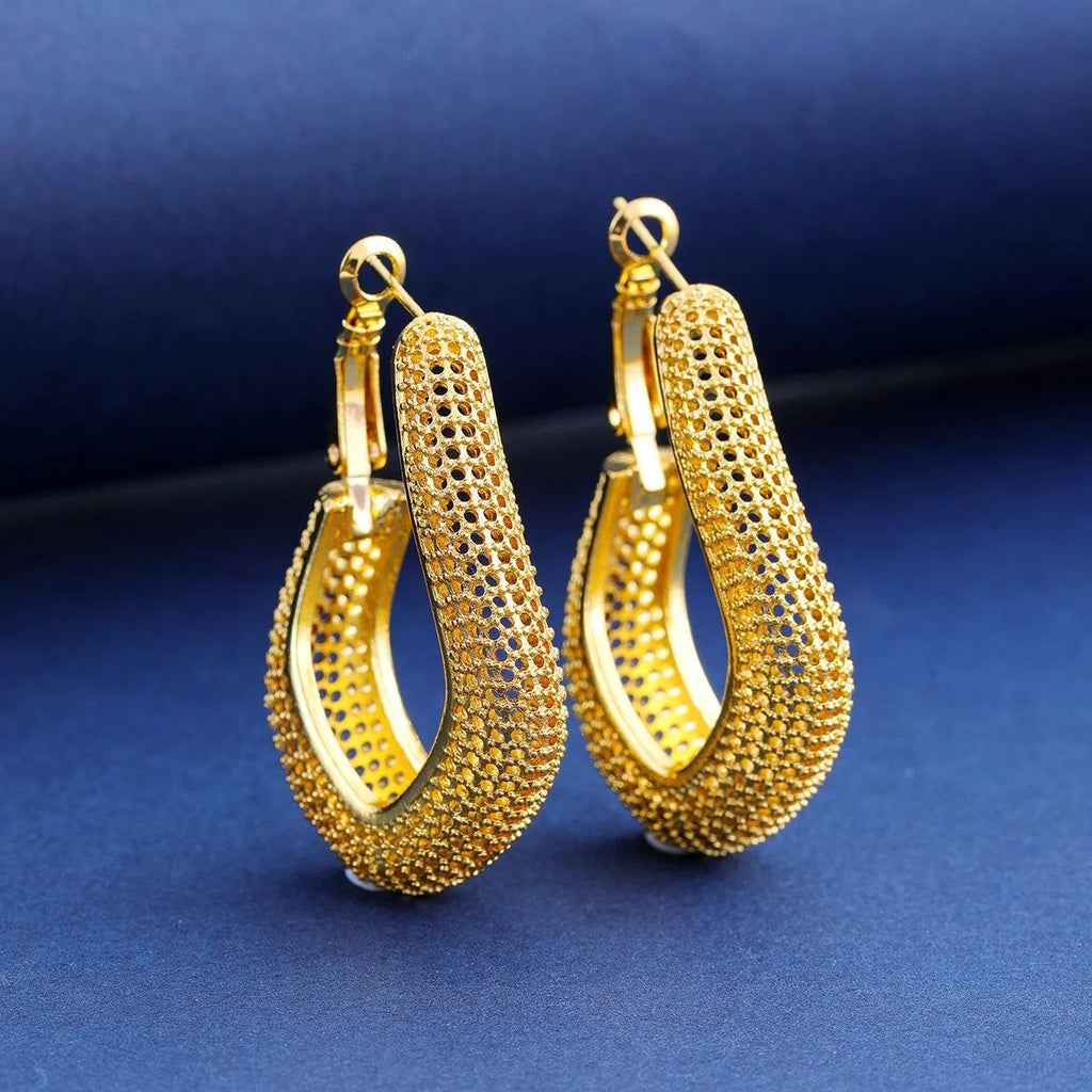 Luxury 24K Gold Plated Alloy Irregular Teardrop Pendant Necklace And Earrings Jewelry Set For Bridal Wedding Party