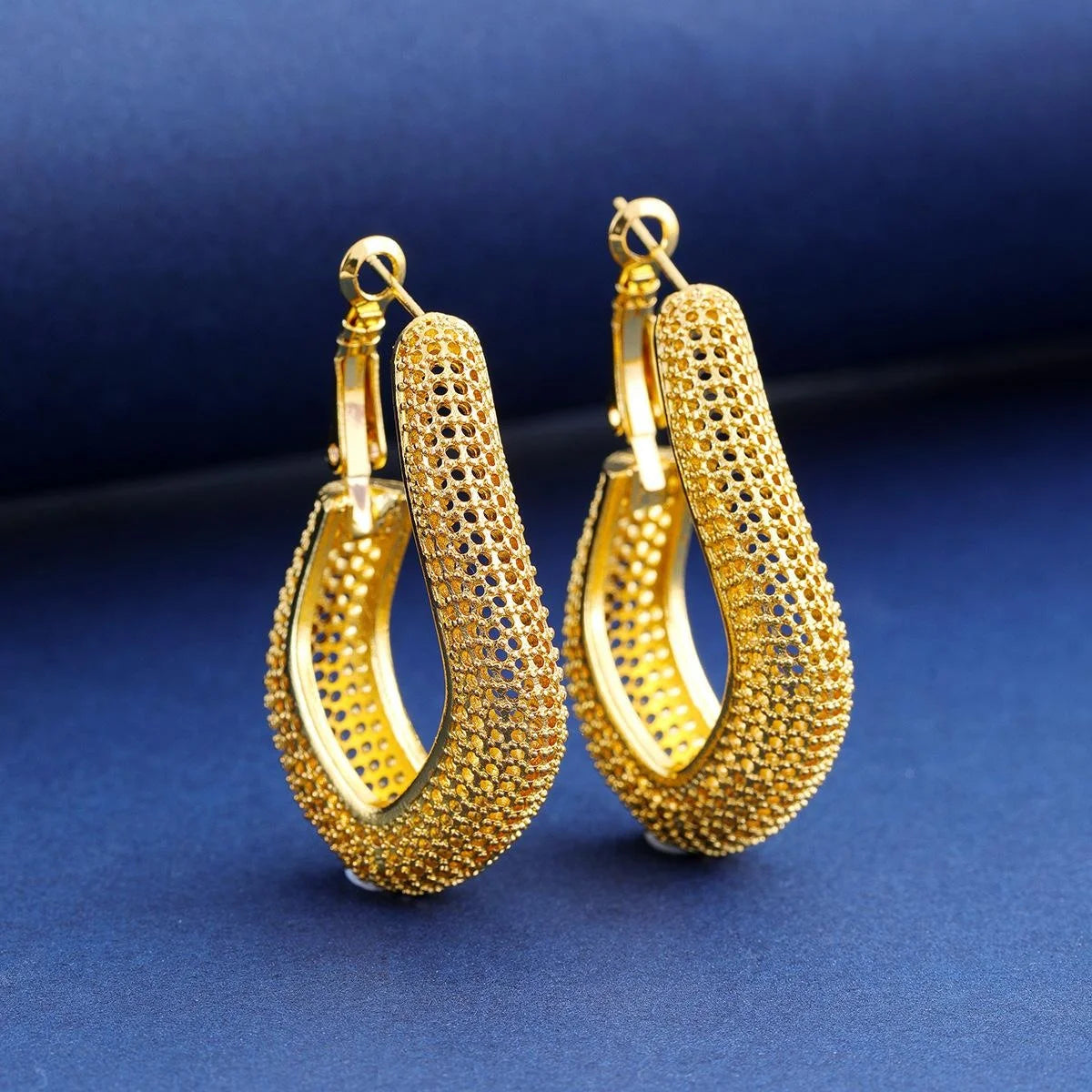 Luxury 24K Gold Plated Alloy Irregular Teardrop Pendant Necklace And Earrings Jewelry Set For Bridal Wedding Party
