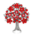 Elegant Alloy Tree Brooch With Red Rhinestones, Fashion Lapel Pin Corsage For Women Suit Accessory Gift
