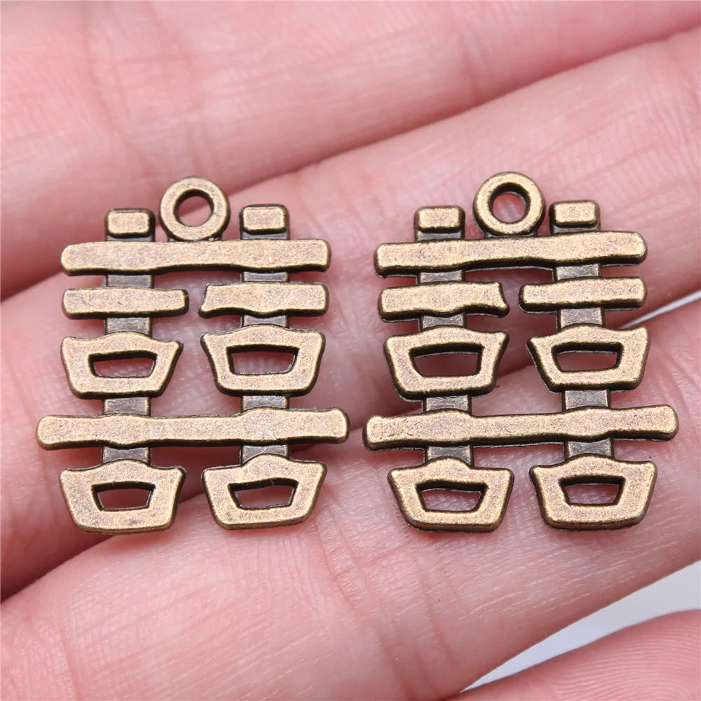 24x20mm 2.7g Antique Bronze Zinc Alloy Double Happiness Chinese Character Charm Pendant for DIY Jewelry