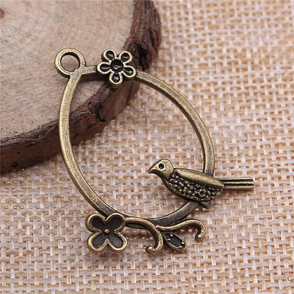 39x30mm 3.1g Multicolor Zinc Alloy Flower Bird Earring Charms for DIY Earrings Jewelry Making