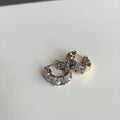 French Luxury Gray Glass Crystal Geometric Ring Drop Earrings, Niche Sugar Cube Style