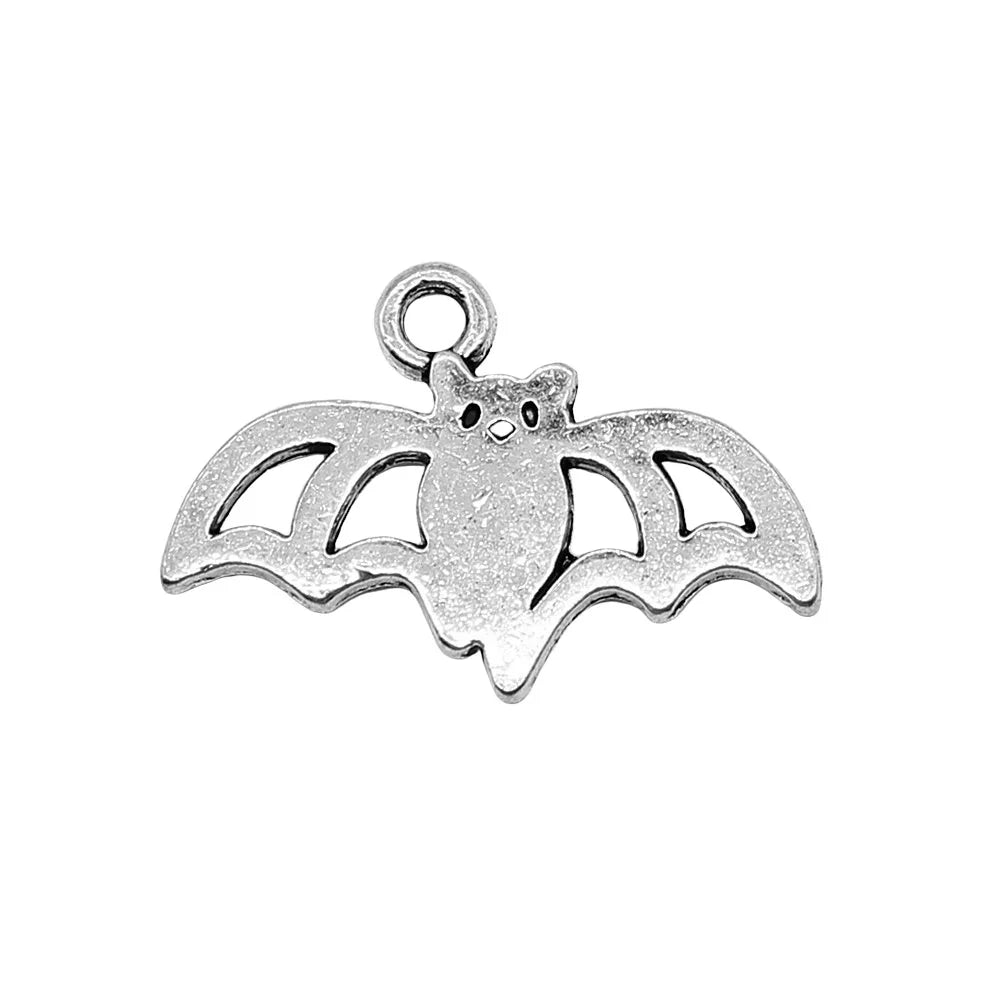 16x24mm 1.2g Antique Silver Zinc Alloy Bat Charm Pendant for Halloween Bracelet Necklace DIY