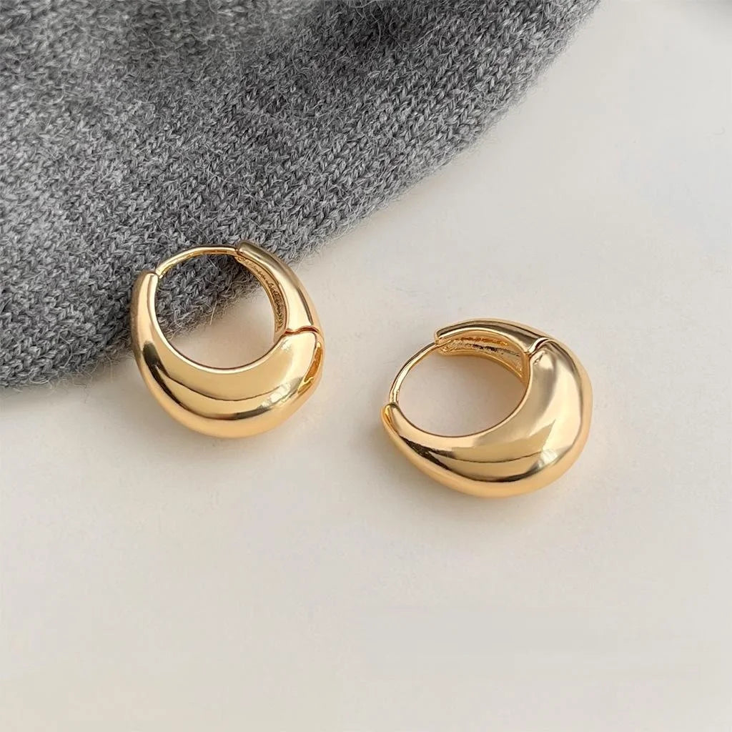 High-End Glossy Copper Teardrop Ring Drop Earrings Minimalist Geometric Metal Style
