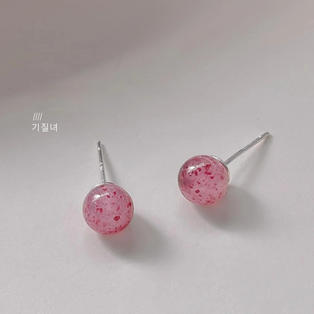 Cute Mini Resin Round Ball Stud Earrings With Silver Plated Pins Sweet Fresh Geometric Jewelry