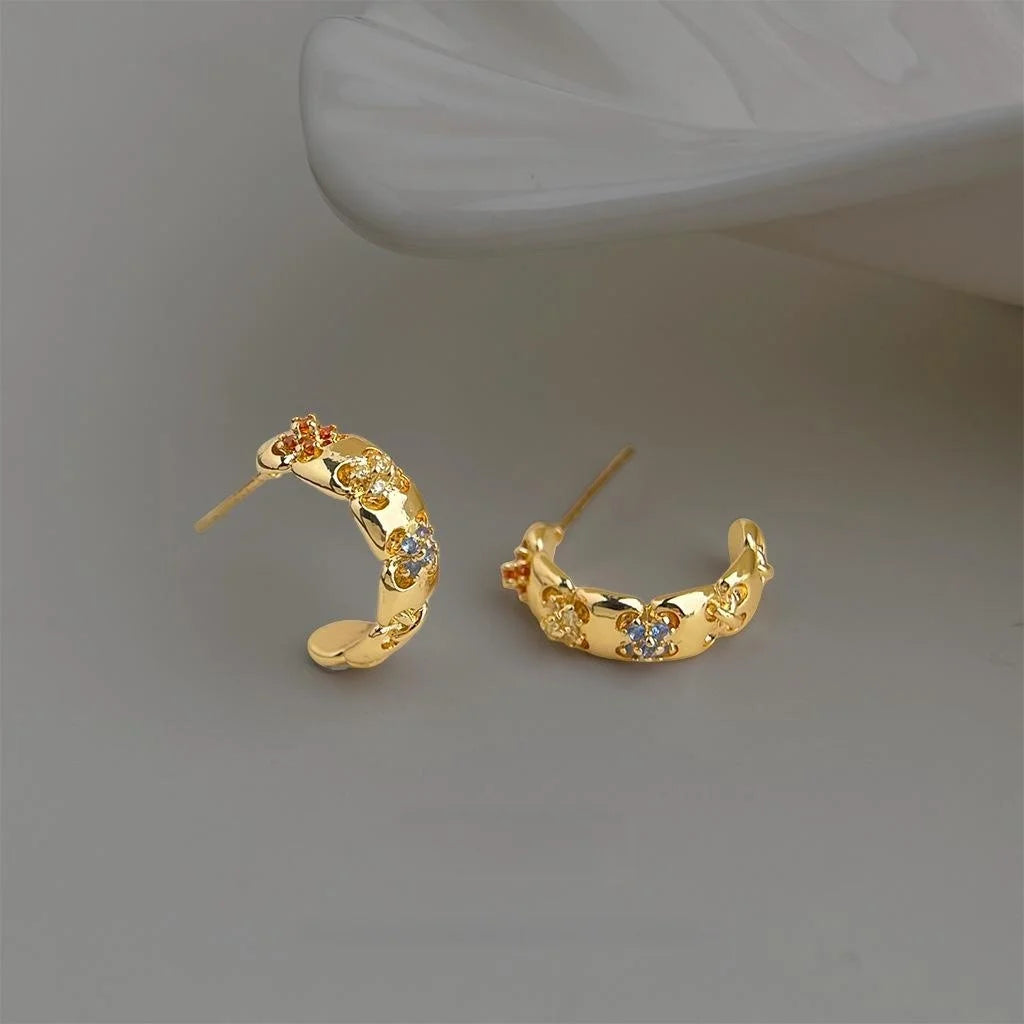 Elegant Geometric Zircon Copper Drop Earrings, Light Luxury Floral Style