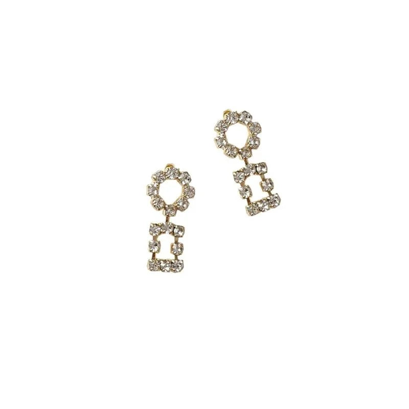 14K Gold Plated Copper Geometric Hollow Square Round Zircon Drop Earrings For Women