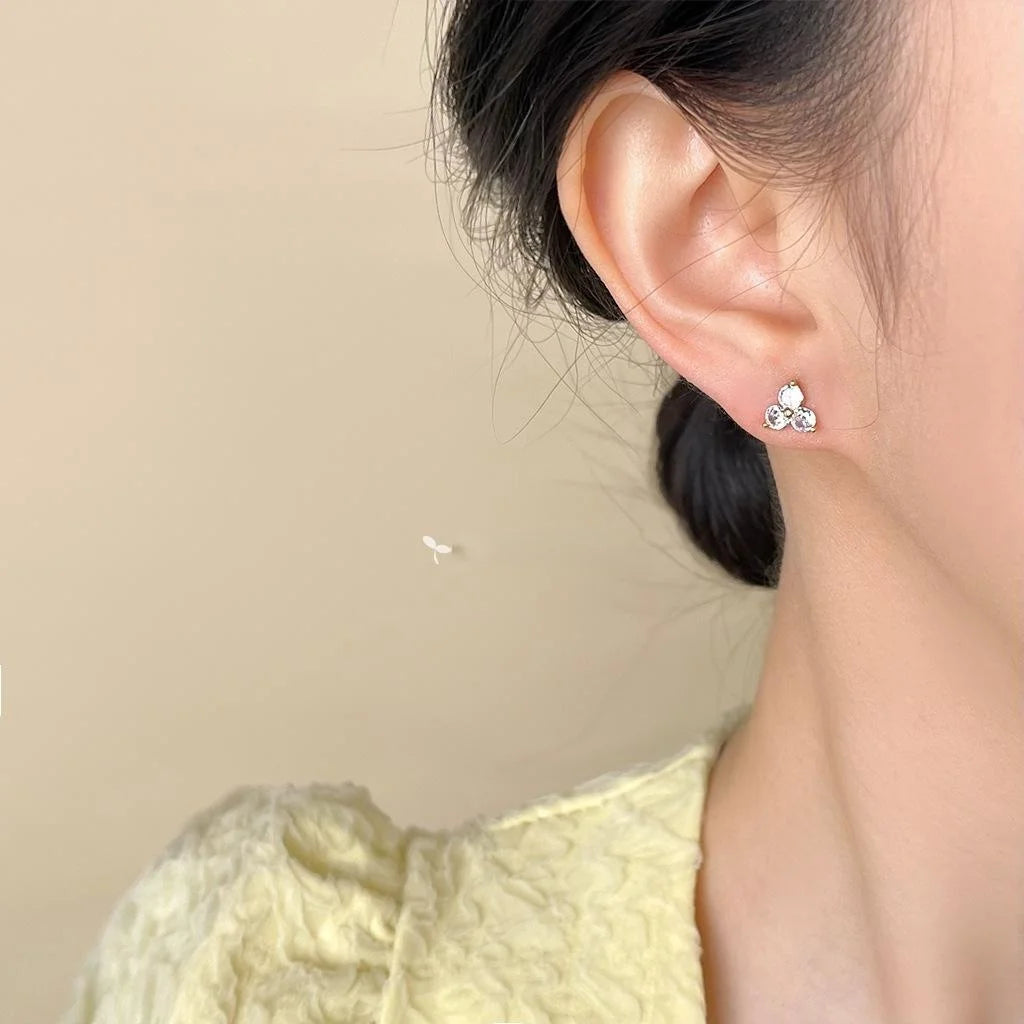 14K Plated Copper Zircon Triangle Geometric Mini Stud Earrings For Women
