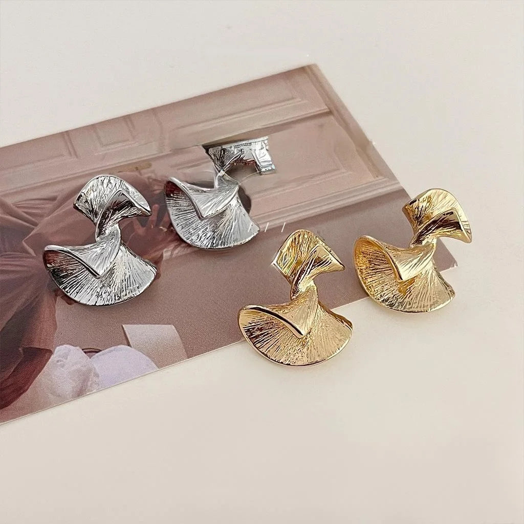 14K Gold Plated Copper Geometric Ginkgo Leaf Drop Earrings Light Luxury Niche Jewelry
