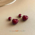 Vintage Burgundy Heart Ball Double Sided Copper Stud Earrings