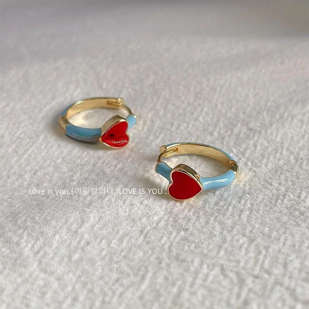 14K Gold Plated Copper Enamel Heart Drop Earrings, Trendy Summer Jewelry