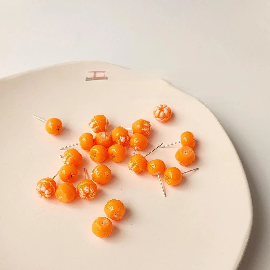 Hand Painted Polymer Clay Peeled Orange Stud Earrings, Korean Style Fruit Jewelry For Women