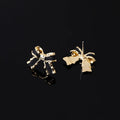 Elegant French Bowknot Black Enamel Alloy Spiral Stud & Clip On No Piercing Women's Fashion Earrings