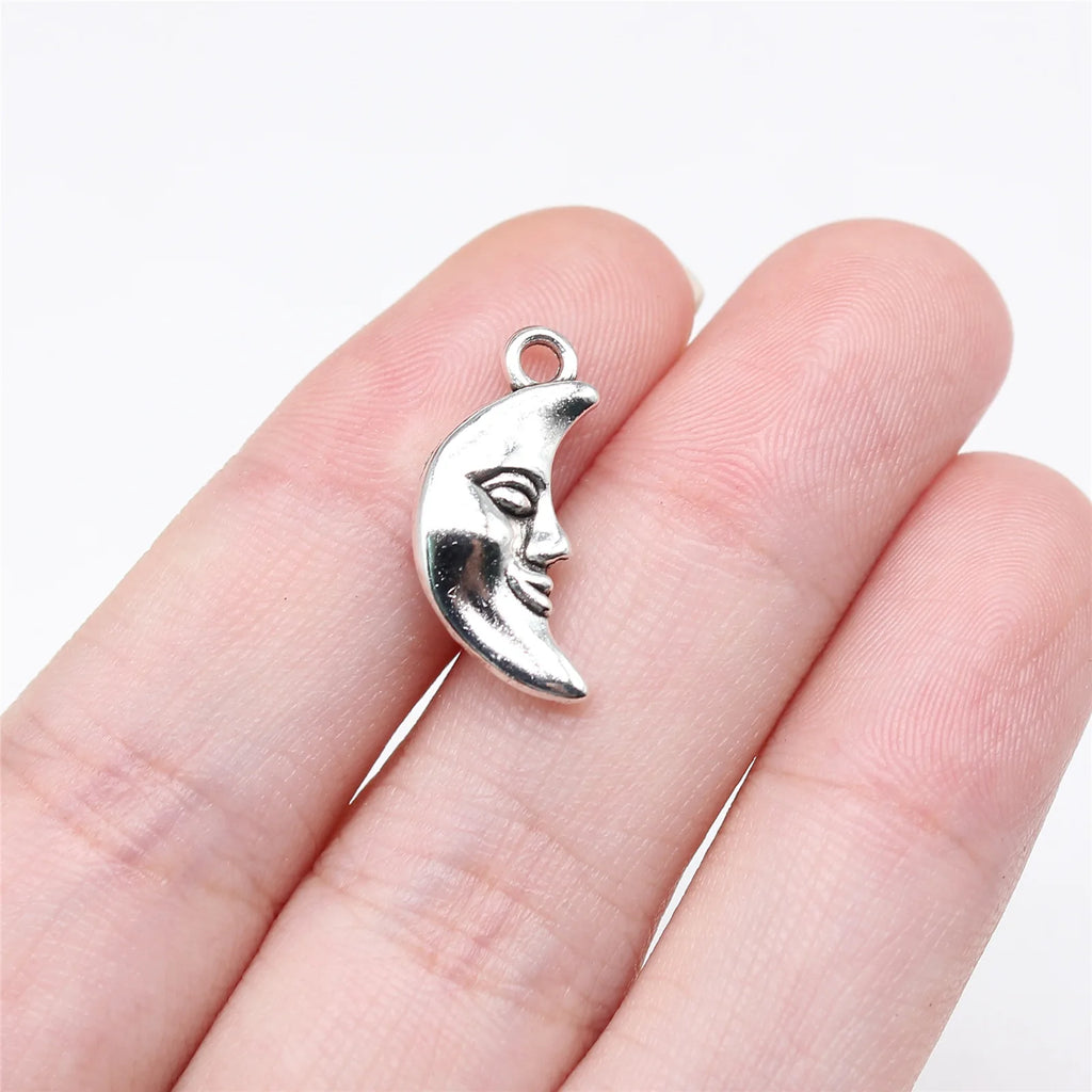 19x9mm 1.3g Antique Silver Zinc Alloy Face Moon Charm Pendant for DIY Celestial Jewelry Making