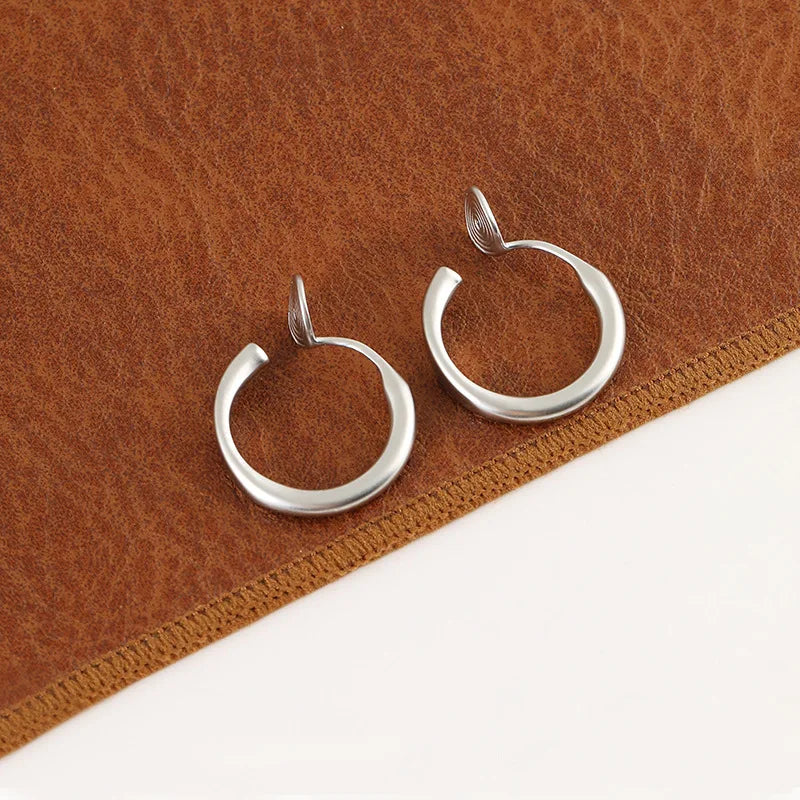 Elegant Matte Alloy Spiral Round Hoop Stud & Clip On No Piercing Minimalist Commuter Earrings