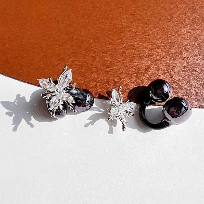 Luxury Sparkling Zircon Butterfly Stud & Clip On No Piercing Ear Cuff Jewelry Accessories Earrings