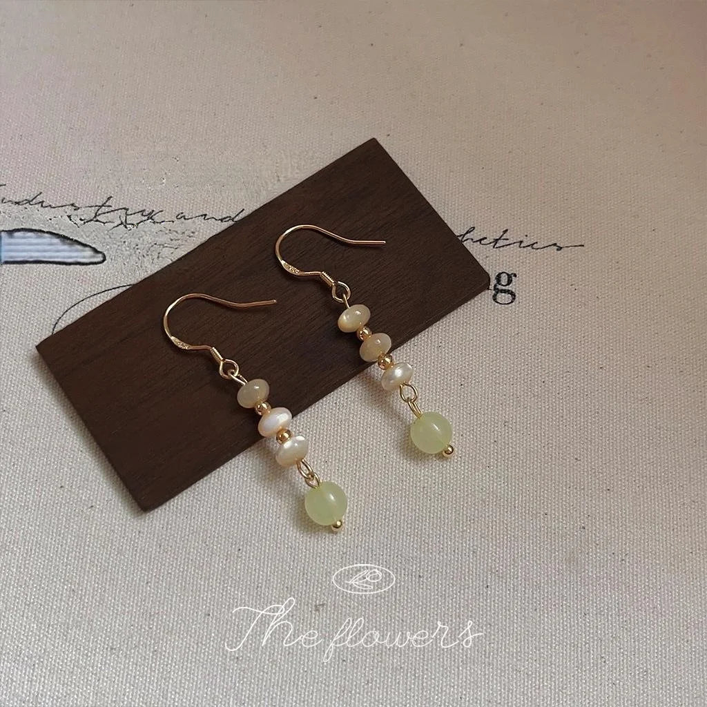 Fresh Forest Style Shell Tassel Drop Earrings Handmade Geometric Silver Plated Vintage Jewelry