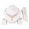 Luxury Gold Tone Rhinestone Jewelry Set, Bridal Necklace Earrings Ring Bracelet For Wedding Banquet