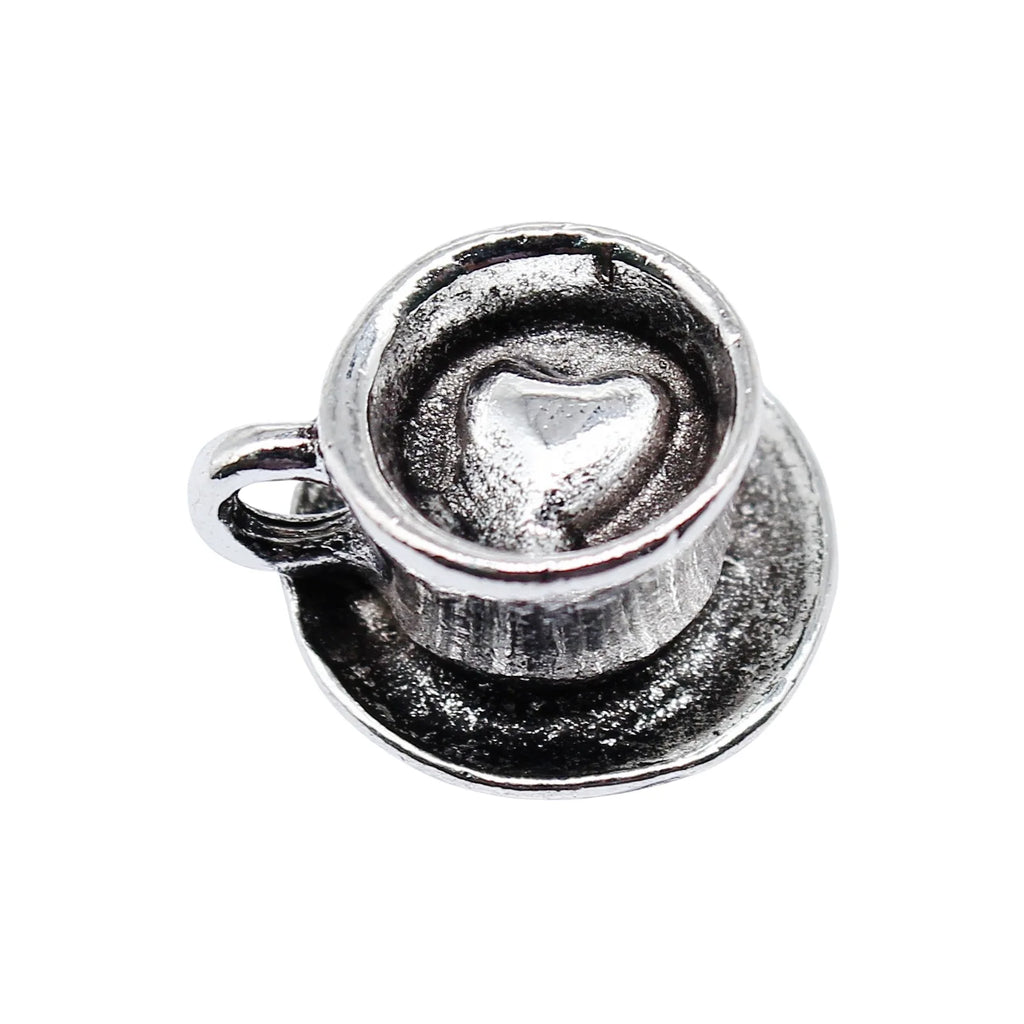 13x13mm 3.7g Antique Silver Tone Zinc Alloy Heart Latte Coffee Cup Charm Pendant for DIY Jewelry Making