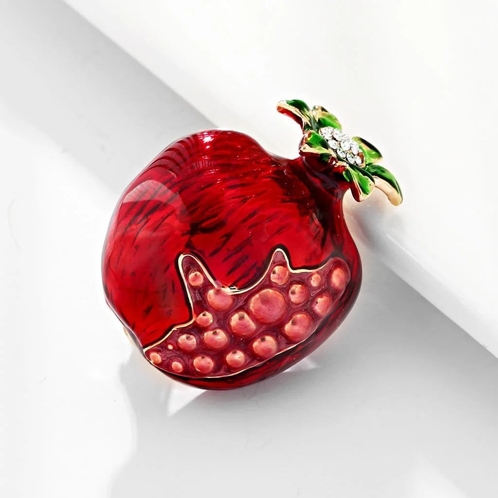 Luxury Enamel Pomegranate Brooch With Rhinestone Leaves, Alloy Fruit Lapel Pin Corsage Suit Accessory Gift