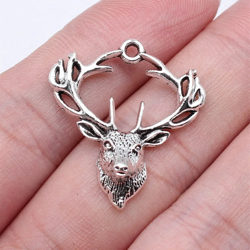 28x26mm 1.7g Antique Silver Zinc Alloy Deer Head Charm Pendant for DIY Animal Theme Jewelry Making