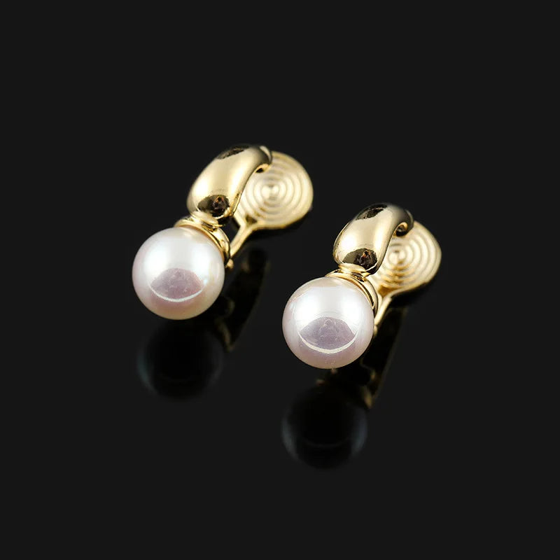 Elegant Gold Tone Spiral Disc Mabe Pearl Alloy C Hoop Stud & Clip On No Piercing For Women Earrings