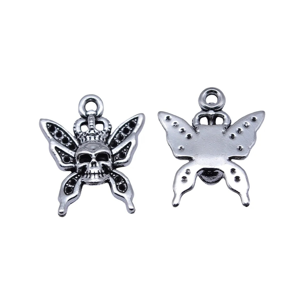 21x17mm 1.8g Antique Silver Zinc Alloy Skull Butterfly Charm Pendant for DIY Necklace Making
