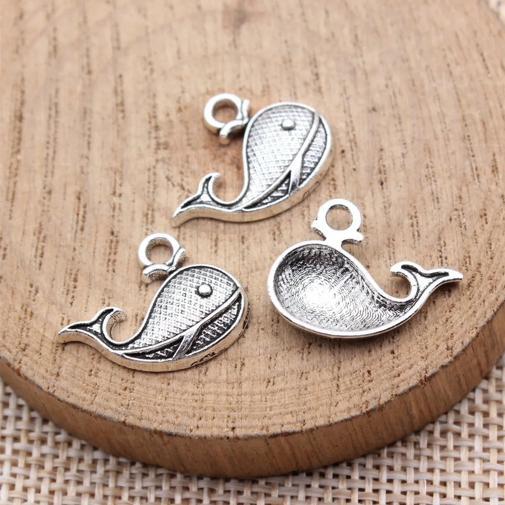 19x15mm 0.96g Antique Silver Zinc Alloy Whale Charm Pendant for Ocean Theme Necklace DIY Jewelry