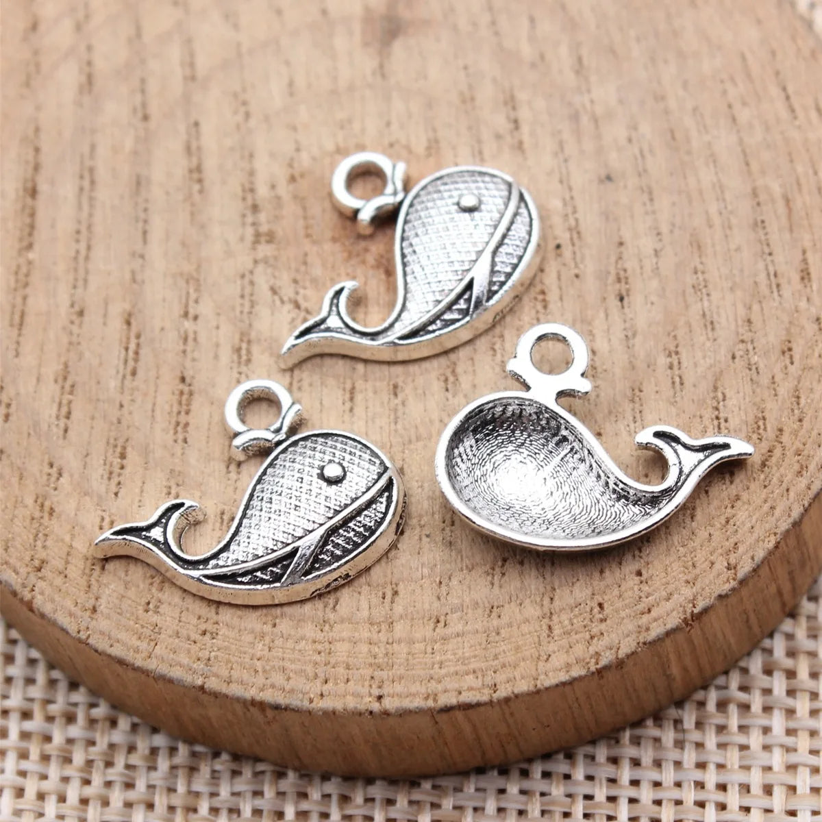 19x15mm 0.96g Antique Silver Zinc Alloy Whale Charm Pendant for Ocean Theme Necklace DIY Jewelry